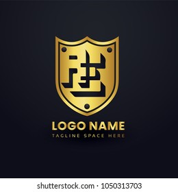 Letter A and Letter E Logo Vector with Gold Emblem Shield Design