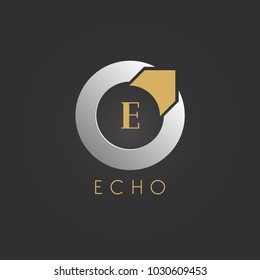 Letter E Logo Vector sign abstract circle with arrow. Icon template
