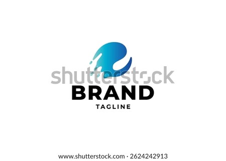 Letter E logo wave splash element with blue color vector design
