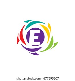 letter E logo within an colorful circle isolated on white background. 