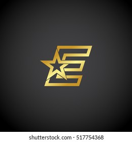 Letter E logo,Gold star sign Branding Identity Corporate unusual logo design template