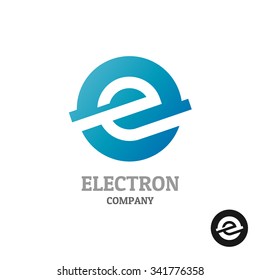 Letter E logo.Industrial tech style in a blue round sphere concept.