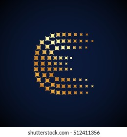 Letter E logo.Sparkle logo gold,  vector design