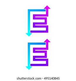 Letter E logotype with Blue Purple Arrow Up and Down Logo, Forward Next Signs, Express Exchange Symbols, Transportation and Trading Icons, Technology Digital Connection for Corporate identity Business