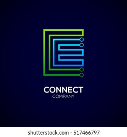 Letter E logotype green and blue color,Technology and digital abstract dot connection vector logo