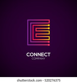 Letter E logotype Purple and Orange color,Technology and digital abstract dot connection vector logo