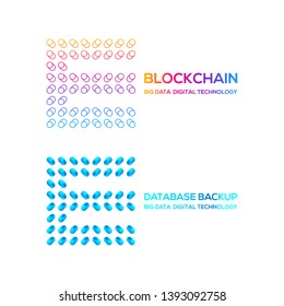 Letter E Logotype with Round Circle Dot and Cylinder shape Database backup logo, Technology Digital concept, FinTech Blockchain and Cryptocurrency Symbols, Server Big Data Processing and Network Signs