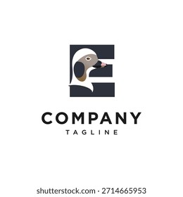 Letter E Long-tailed Duck Logo Icon Vector