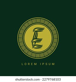 Letter E Loral Wreath logo luxury design with a circle. Graceful, Elegant Monogram with a crown. The Vintage emblem for Royalty, Cafe, Brand, Restaurant, Boutiqu