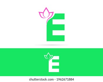 Letter E lotus logo design. Vector combination of flower and letter