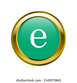 letter e lowercase letter classic in golden brooch with emerald blue color, editable vector