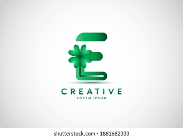 Letter E Lucky Clover Leaf Logo, lucky initials, a combination of leaf and letter.