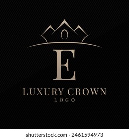 Letter E luxurious crown initial logo template