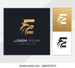 Letter E with luxury abstract eagle logo template 