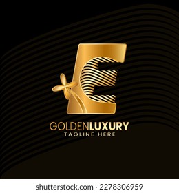 Letter E Luxury Decorative Alphabetic. Golden Flower Luxury Logo Pro Vector.