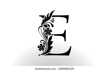Letter E luxury floral logo design template with Black color