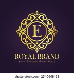 Letter E luxury gold logo concept