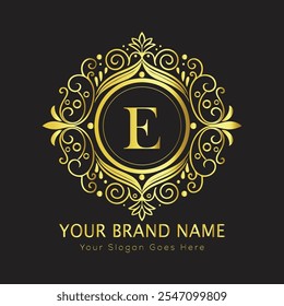 Letter E luxury gold logo concept
