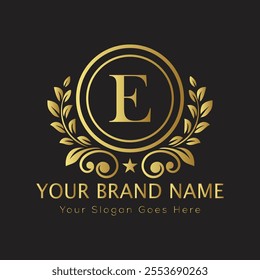 Letter E luxury gold logo concept

