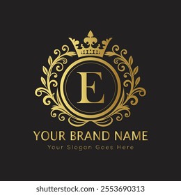 Letter E luxury gold logo concept
