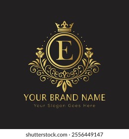 Letter E luxury gold logo concept
