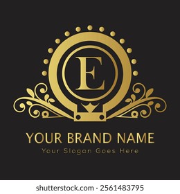 Letter E luxury gold logo concept
