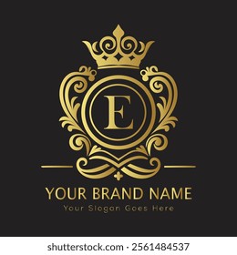 Letter E luxury gold logo concept

