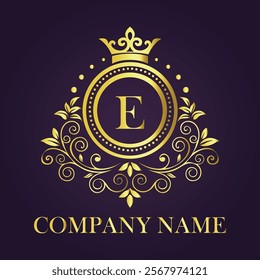 Letter E luxury gold logo concept