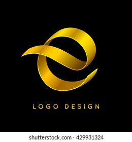 Letter "E" luxury logo design. Gold ribbon.