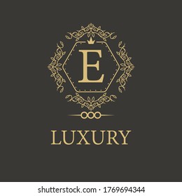 Letter E luxury logo. Premium elegant initial letter design template for restaurant, hotel, boutique, cafe, Hotel, Heraldic, Jewelry, Fashion and other business