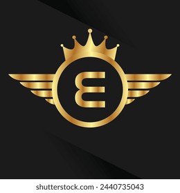 Letter E Luxury royal wing crest Gold color, Victory logo, crest logo, wing logo, vector logo template