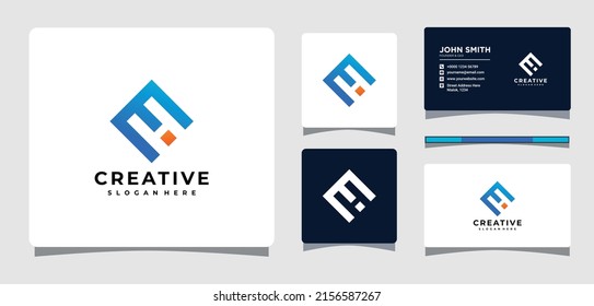 Letter E or M Geometry Logo Template With Business Card Design Inspiration