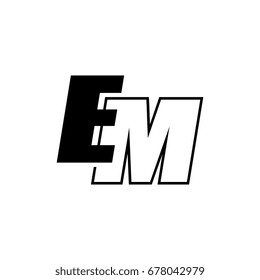 letter E and M logo overlapping black negative