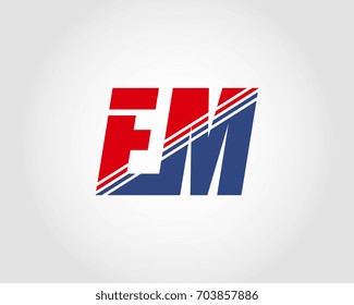 Letter E and M red and blue combination logo