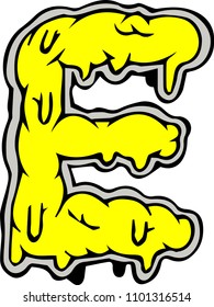 letter E made by hand drawn illustration collection.melt and flow liquid design.yellow character color over white background