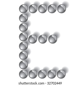 Letter E made of glossy stones