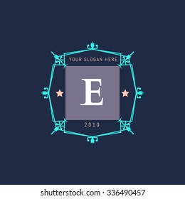 The letter E made in modern line style vector. Luxury elegant frame ornament and ethnic tribal elements. Example designs for Cafe, Hotel, Jewelry, Fashion, Restaurant 