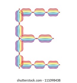 Letter E made in rainbow colors on white background