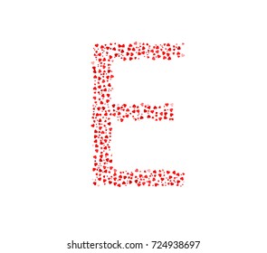 Letter E Made Of Red Hearts