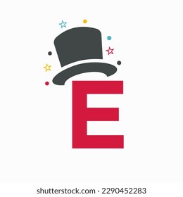 Letter E Magic Hat Logo Design. Magician Symbol Vector Template