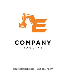 Letter E Magnet Excavator Logo Icon Vector