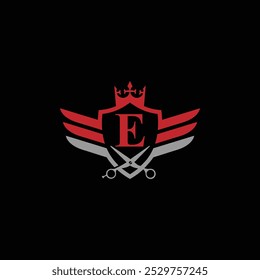 Letter E with Male And Female Hair Cut Salon Logo