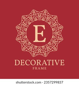 letter E mandala circle lace frame