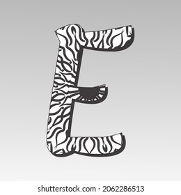 Letter E with Mandala flower. decorative ornament in ethnic oriental style. coloring book page.