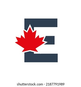 Letter E Maple Leaf Logo Template Symbol Of Canada. Minimal Canadian Logo Business And Company Identity