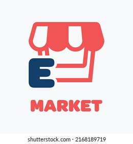 Letter E and market logo in modern style. With a white background