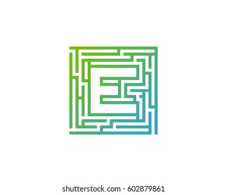 Letter E Maze Labyrinth Logo Design Element