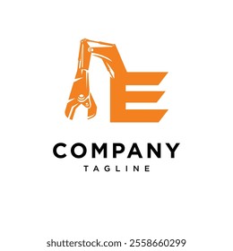 Letter E Metal Shear Excavator Logo Icon Vector