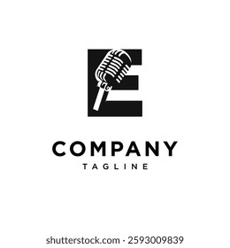 Letter E Microphone Logo Icon Vector