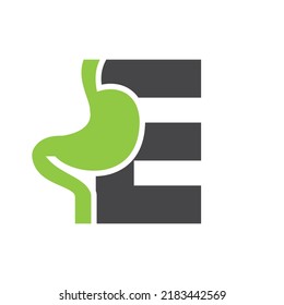 Letter E Minimal Stomach Logo Design für das Symbol für Medizin und Gesundheit Vektorvorlage